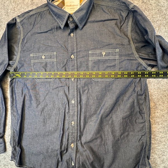 Weatherproof Vintage Mens XL Blue Chambray Button Down Shirt Contrast Stitching - Picture 8 of 10